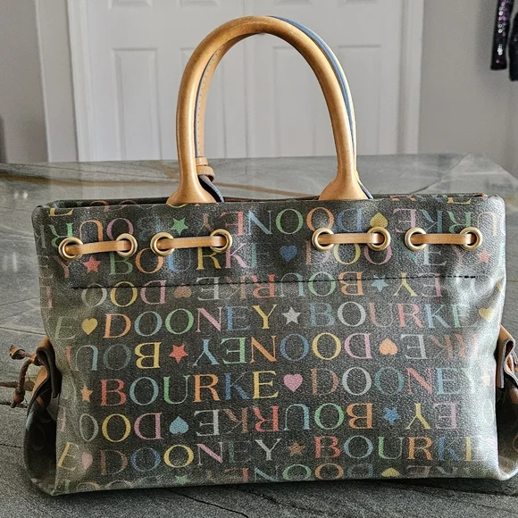 Dooney & Bourke Multicolor Logo Drawstring Tote | Y2K | Leather Trim - Picture 4 of 15